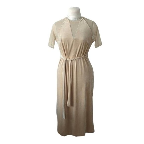 Oak + Fort Velvet Tie Waist Midi Dress - Picture 1 of 4